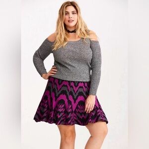 NEW! Torrid Sweater Skater Skirt Mini Purple Gray Black SZ 2X